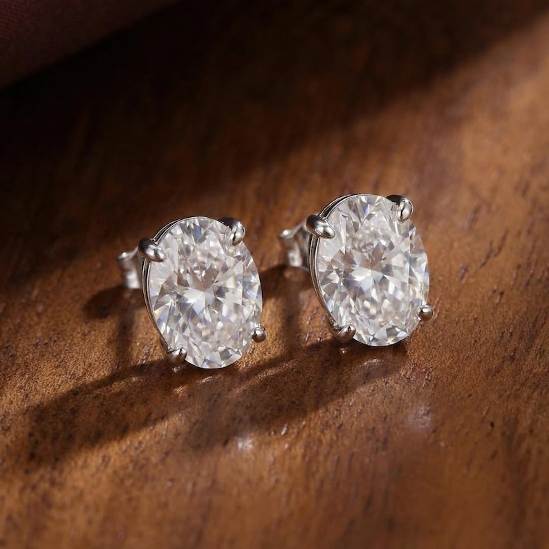 5.00 Carat Oval Cut Certified D VVS1 Lab Grown Diamond in 14KT Solid Yellow Gold Earrings: 5.00 Carat Oval Cut Certified D VVS1 Lab Grown Diamond in 14KT Solid White Gold Earrings - Excellent Luster -& Free Shipping -