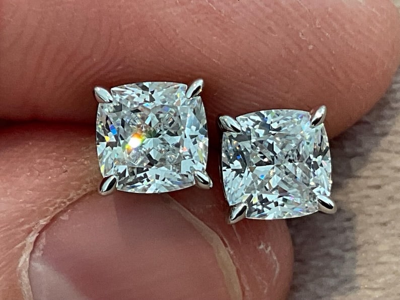2.00 Carat Cushion Cut Certified D VVS1 Lab Grown Diamond in 14KT Solid White Gold Earrings: 2.00 Carat Cushion Cut Certified D VVS1 Lab Grown Diamond in 14KT Solid White Gold Earrings - Excellent Luster -& Free Shipping -