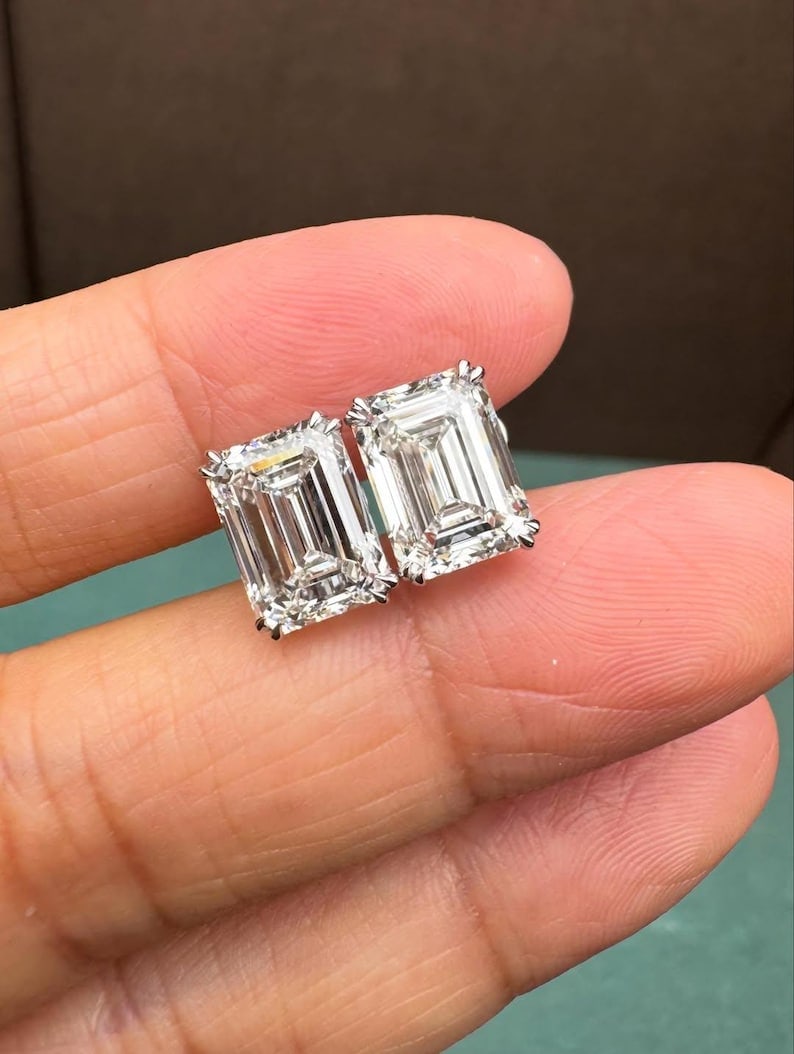 4.00 Carat Emerald Cut Certified D VVS1 Lab Grown Diamond in 14KT Solid White Gold Earrings: 4.00 Carat Emerald Cut Certified D VVS1 Lab Grown Diamond in 14KT Solid White Gold Earrings - Excellent Luster -& Free Shipping -