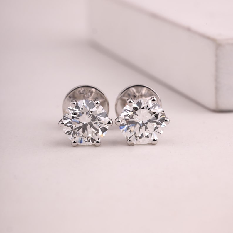 2.00 Carat Round Cut Certified D VVS1 Lab Grown Diamond in 14KT Solid White Gold Earrings: 2.00 Carat Round Cut Certified D VVS1 Lab Grown Diamond in 14KT Solid White Gold Earrings - Excellent Luster -& Free Shipping -