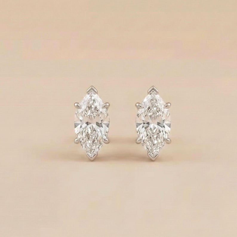3.00 Carat Marquise Cut Certified D VVS1 Lab Grown Diamond in 14KT Solid White Gold Earrings: 3.00 Carat Marquise Cut Certified D VVS1 Lab Grown Diamond in 14KT Solid White Gold Earrings - Excellent Luster -& Free Shipping -