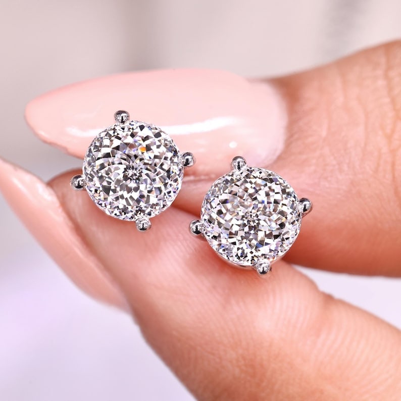 2.00 Carat Portuguese Cut Certified D VVS1 Lab Grown Diamond in 14KT Solid White Gold Earrings: 2.00 Carat Portuguese Cut Certified D VVS1 Lab Grown Diamond in 14KT Solid White Gold Earrings - Excellent Luster -& Free Shipping -
