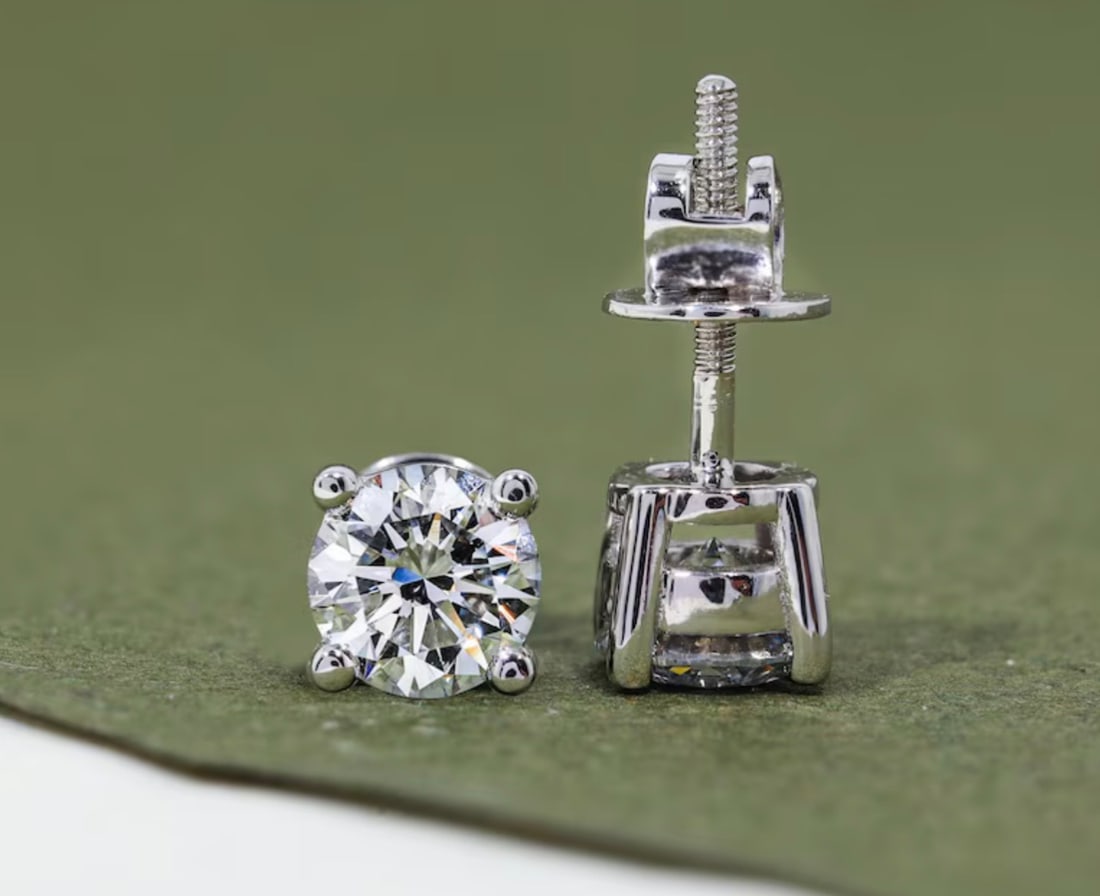 2.00 Carat Round Cut Certified D VVS1 Lab Grown Diamond in 14KT Solid White Gold Earrings: 2.00 Carat Round Cut Certified D VVS1 Lab Grown Diamond in 14KT Solid White Gold Earrings - Excellent Luster -& Free Shipping -