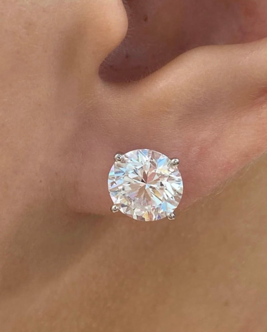 5.00 Carat Round Cut Certified D VVS1 Lab Grown Diamond in 14KT Solid White Gold Earrings (1 of 3)