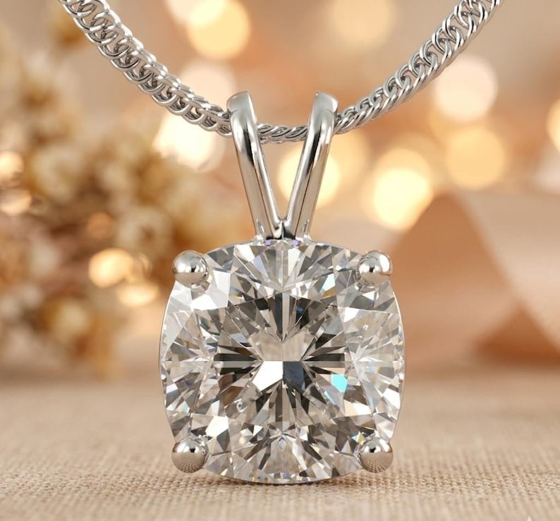 3.50 Carat Cushion Cut Certified D VVS1 Lab Grown Diamond in 14KT Solid White Gold Pendant: 3.50 Carat Cushion Cut Certified D VVS1 Lab Grown Diamond in 14KT Solid White Gold Pendant