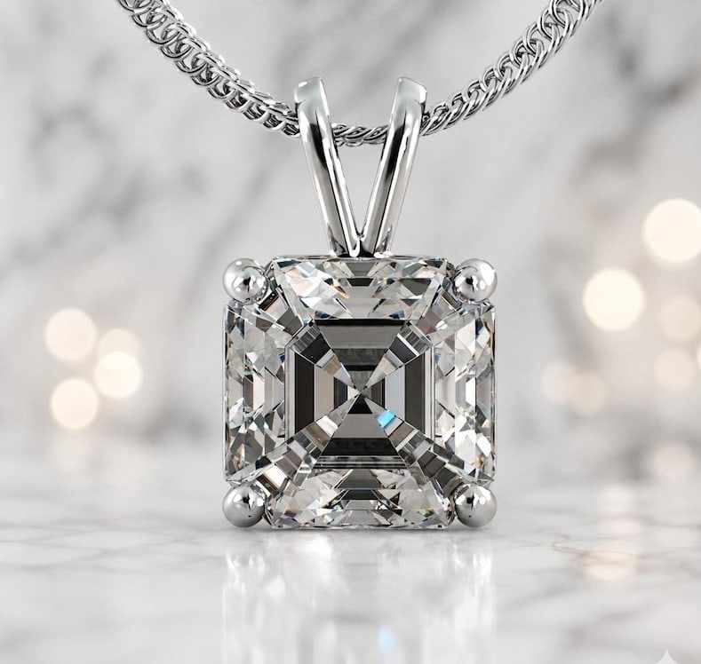 3.50 Carat Asscher Cut Certified D VVS1 Lab Grown Diamond in 14KT Solid White Gold Pendant: 3.50 Carat Asscher Cut Certified D VVS1 Lab Grown Diamond in 14KT Solid White Gold Pendant