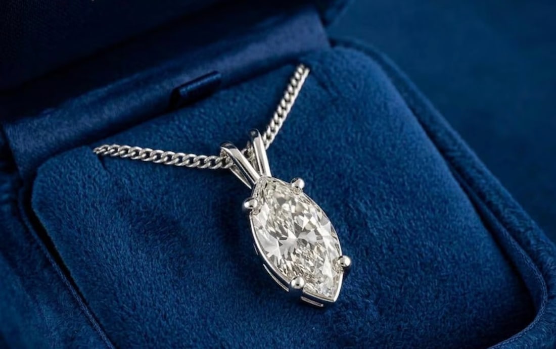 3 Carat Marquise Cut Certified D VVS1 Lab Grown Diamond in 14KT Solid White Gold Pendant: 3 Carat Marquise Cut Certified D VVS1 Lab Grown Diamond in 14KT Solid White Gold Pendant