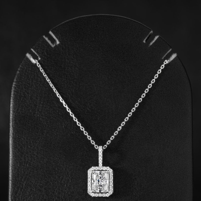 3 Carat Radiant cut Certified D VVS1 Lab Grown Diamond in 14KT Solid White Gold Pendant: 3 Carat Radiant cut Certified D VVS1 Lab Grown Diamond in 14KT Solid White Gold Pendant - Side Stones - Lab Grown Daimonds D VS1 - 0.20 CT Round Cut