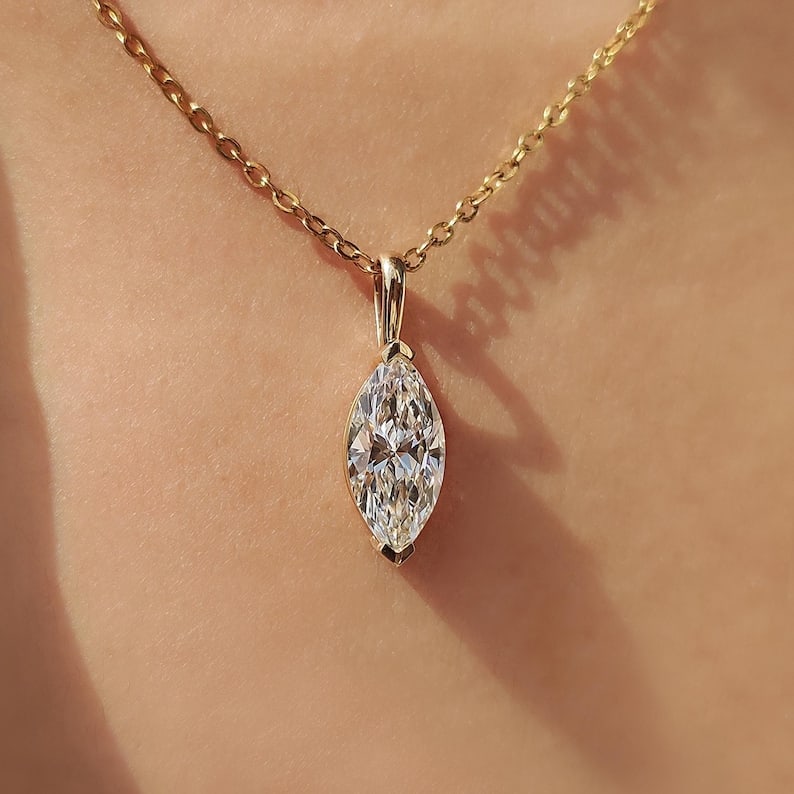 2 Carat Marquise cut Certified D VVS1 Lab Grown Diamond in 14KT Solid Yellow Gold Pendant: 2 Carat Marquise cut Certified D VVS1 Lab Grown Diamond in 14KT Solid Yellow Gold Pendant