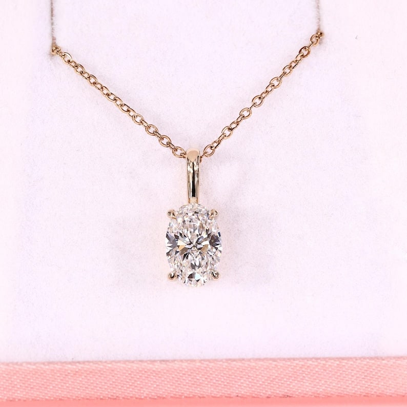 2 Carat Oval Cut Certified D VVS1 Lab Grown Diamond in 14KT Solid Yellow Gold Pendant: 2 Carat Oval Cut Certified D VVS1 Lab Grown Diamond in 14KT Solid Yellow Gold Pendant
