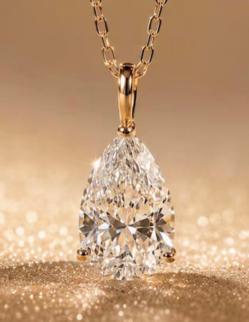 2 Carat Pear Cut Certified D VVS1 Lab Grown Diamond in 14KT Solid Yellow Gold Pendant: 2 Carat Pear Cut Certified D VVS1 Lab Grown Diamond in 14KT Solid Yellow Gold Pendant