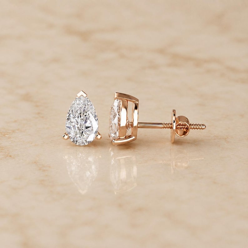 4.00 Ct Pear Cut Certified D VVS1 Lab Grown Diamond in 14KT Solid Rose Gold Earrings: 4.00 Ct Pear Cut Certified D VVS1 Lab Grown Diamond in 14KT Solid Rose Gold Earrings