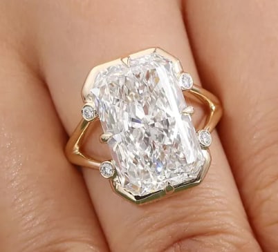 5.00 Carat Radiant Cut Certified D VVS1 Lab Grown Diamond in 14KT Solid Yellow Gold Engagement Ring: 5.00 Carat Radiant Cut Certified D VVS1 Lab Grown Diamond in 14KT Solid Yellow Gold Engagement Ring - Side Stone Lab Grown Diamonds VVS1 D Color Round Cut 0.20 Ct - Ring Size US -6.5