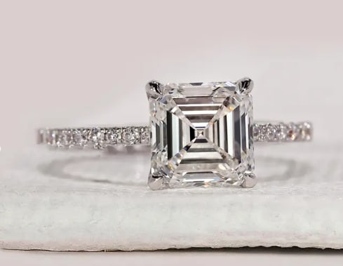 3.00 Ct Asscher Cut Certified D VVS1 Lab Grown Diamond in 14KT Solid White Gold Engagement Ring: 3.00 Ct Asscher Cut Certified D VVS1 Lab Grown Diamond in 14KT Solid White Gold Engagement Ring -Side Stone Lab Grown Diamonds VVS1 D Color Round Cut 0.50 Ct - Ring Size US - 6
