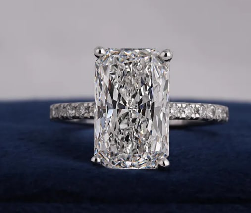 8.5 Carat Radiant Cut Certified D VVS1 Lab Grown Diamond in 14KT Solid White Gold Engagement Ring: 8.5 Carat Radiant Cut Certified D VVS1 Lab Grown Diamond in 14KT Solid White Gold Engagement Ring - Side Stone Lab Grown Diamonds VVS1 D Color Round Cut 0.60 Ct - Ring Size US - 7