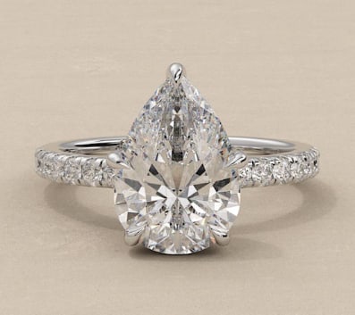 3.50 Carat Pear Cut Certified D VVS1 Lab Grown Diamond in 14KT Solid White Gold Engagement Ring: 3.5 Carat Pear Cut Certified D VVS1 Lab Grown Diamond in 14KT Solid White Gold Engagement Ring - Side Stone Lab Grown Diamonds VVS1 D Color Round 0.30 Ct - Ring Size US - 6