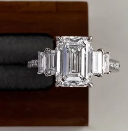 5.5 Carat Emerald Cut Certified D VVS1 Lab Grown Diamond in 14KT Solid White Gold Engagement Ring: 5.5 Carat Emerald Cut Certified D VVS1 Lab Grown Diamond in 14KT Solid White Gold Engagement Ring - Side Stone Lab Grown Diamonds VVS1 D Color Round 1.40 Ct - Ring Size US - 6