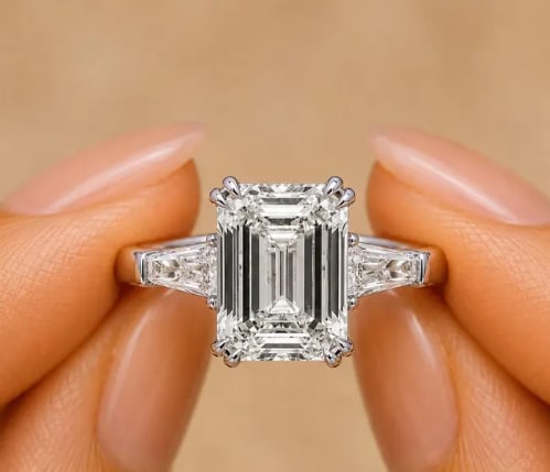 3.5 Carat Emerald Cut Certified D VVS1 Lab Grown Diamond in 14KT Solid White Gold Engagement Ring: 3.5 Carat Emerald Cut Certified D VVS1 Lab Grown Diamond in 14KT Solid White Gold Engagement Ring - Side Stone Lab Grown Diamonds VVS1 D Color Fancy 0.50 Ct - Ring Size US - 7