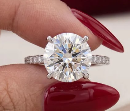 6.5 Carat Round Cut Certified D VVS1 Lab Grown Diamond in 14KT Solid White Gold Engagement Ring: 6.5 Carat Round Cut Certified D VVS1 Lab Grown Diamond in 14KT Solid White Gold Engagement Ring - Side Stone Lab Grown Diamonds VVS1 D Color Round 0.50 Ct - Ring Size US - 6.5