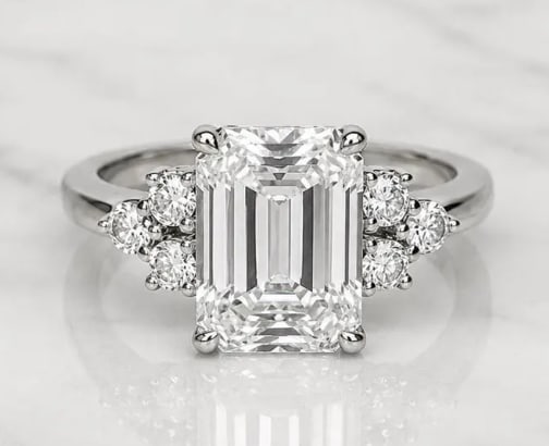 3.00 Carat Emerald Cut Certified D VVS1 Lab Grown Diamond in 14KT Solid White Gold Engagement Ring: 3.00 Carat Emerald Cut Certified D VVS1 Lab Grown Diamond in 14KT Solid White Gold Engagement Ring - Side Stone Lab Grown Diamonds VVS1 D color Round cut 0.40 ct - Excellent Luster - Ring Size US 7