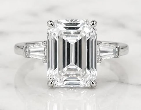 4.00 Carat Emerald Cut Certified D VVS1 Lab Grown Diamond in 14KT Solid White Gold Engagement Ring: 4.00 Carat Emerald Cut Certified D VVS1 Lab Grown Diamond in 14KT Solid White Gold Engagement Ring - Side Stone Lab Grown Diamonds VVS1 D color Fancy cut 0.40 ct - Excellent Luster - Ring Size US 6