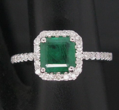 3.5 Carat Square Cut Certified Natural Emerald & Natural Diamonds 14KT Solid White Gold Engagement: 3.5 Carat Square Cut Certified Natural Emerald & Natural Diamonds 14KT Solid White Gold Engagement Ring - Side Stone Real Diamonds SI1 - H Color Round Cut 0.30 ct - Ring Size US 6