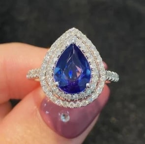 3.00 Carat Pear Cut Certified Natural Tanzanite & Natural Diamonds 14KT Solid White Gold Engagement: 3.00 Carat Pear Cut Certified Natural Tanzanite & Natural Diamonds 14KT Solid White Gold Engagement Ring - Side Stone Real Diamonds SI1 - H Color Round Cut 0.60 ct - Ring Size US 6