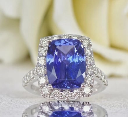 5.00 Carat Long Cushion Cut Certified Natural Tanzanite & Natural Diamonds 14KT Solid White Gold: 5.00 Carat Long Cushion Certified Natural Tanzanite & Natural Diamonds 14KT Solid White Gold Engagement Ring - Side Stone Real Diamonds SI1 - H Color Round Cut 0.50 ct - Ring Size US 6.5