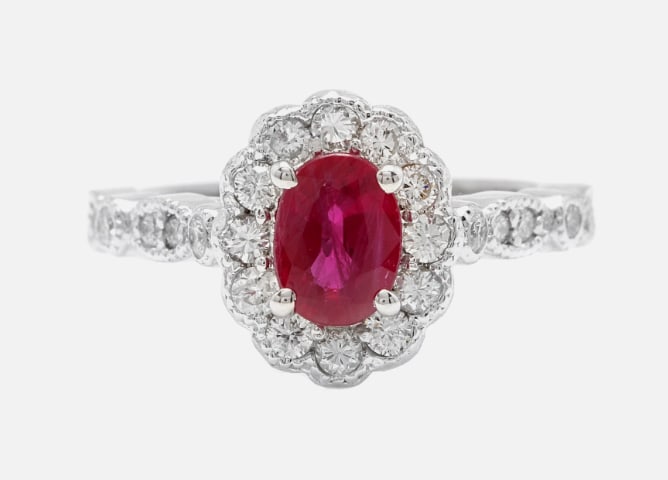 2.5 CT Oval Cut Certified Natural Ruby & Natural Diamonds 14KT Solid White Gold Engagement Ring (1 of 4)