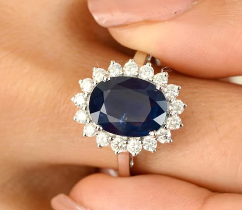 3.00 CT Oval Cut Certified Natural Blue Sapphire & Natural Diamonds 14KT Solid White Gold: 3.00 CT Oval Cut Certified Natural Blue Sapphire & Natural Diamonds 14KT Solid White Gold Engagement Ring - Side Stone Real Diamonds SI1 - H Color 0.55 ct - Ring Size US 6.5