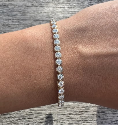 5.25 Carat 3 MM Round Cut Certified D VVS1 Lab Grown Diamond in 14KT Solid Yellow Gold Bracelet: 5.25 Carat 3 MM Round Cut Certified D VVS1 Lab Grown Diamond in 14KT Solid Yellow Gold Bezel Setting Bracelet - 7 INCH