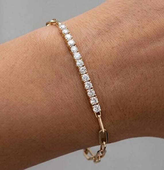 3.00 Carat 3.5 MM Round Cut Certified D VVS1 Lab Grown Diamond in 14KT Solid Yellow Gold Chain: 3.00 Carat 3.5 MM Round Cut Certified D VVS1 Lab Grown Diamond in 14KT Solid Yellow Gold Chain Bracelet 7 Inch