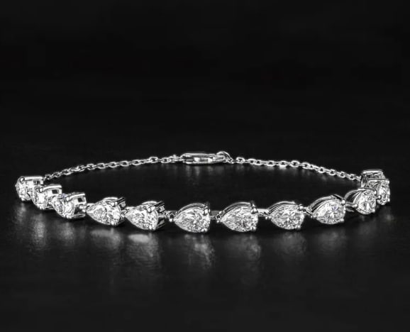 6.00 Carat Pear Cut Certified D VVS1 Lab Grown Diamond in 14KT Solid White Gold Chain Bracelet: 6.00 Carat Pear Cut Certified D VVS1 Lab Grown Diamond in 14KT Solid White Gold Chain Bracelet 7.5 Inch