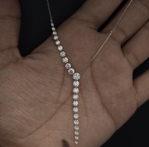 3.00 Ct Graduated Round Brilliant Cut D VVS1 Lab Grown Diamond Y-Drop Lariat Necklace 14K White Gold: 3.00 Ct Graduated Round Brilliant Cut D VVS1 Lab Grown Diamond Y-Drop Lariat Necklace 14K White Gold Wedding Necklace 18 Inch