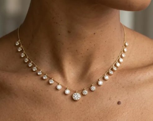 Certified 4.00 Carat Graduated Round Brilliant Lab Grown Diamond Station Necklace in 14K Yellow Gold: 4.00 Carat Graduated Round Brilliant Lab Grown Diamond Station Necklace in 14K Yellow Gold | D VVS1 Diamond Wedding Jewelry 18 Inch