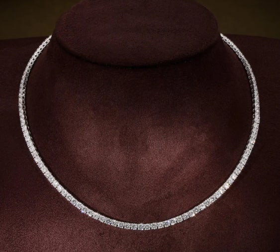 Certified 5.00 Carat Round Brilliant Lab Grown Diamond Tennis Necklace in 14K White Gold | D VVS1: 5.00 Carat Round Brilliant Lab Grown Diamond Tennis Necklace in 14K White Gold | D VVS1 Classic Diamond Necklace 18 Inch