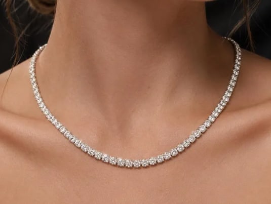 Certified 7.00 Carat D VVS1 Round Brilliant Lab Grown Diamond Tennis Necklace in 14K White Gold | D: 7.00 Carat D VVS1 Round Brilliant Lab Grown Diamond Tennis Necklace in 14K White Gold | D VVS1 Luxury Bridal Jewelry 18 Inch