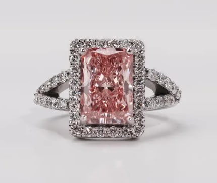 Certified 3.5 Carat Radiant Cut Pink VVS1 Lab Grown Diamond Engagement Ring in 14K White Gold Ring: 3.5 Carat Radiant Cut Pink VVS1 Lab Grown Diamond Engagement Ring in 14K White Gold Ring | Luxury Promise Ring | Side Stone Lab Grown Diamonds VVS1 D Color Round Cut 0.60 ct - Ring Size US 6.5