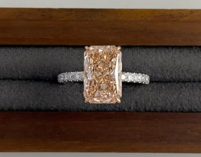 Certified 6.00 Carat Radiant Cut Pink VVS1 Lab Grown Diamond Engagement Ring in 14K White & Rose: 6.00 Carat Radiant Cut Pink VVS1 Lab Grown Diamond Engagement Ring in 14K White & Rose Gold Ring Two Tone Ring| Pavé Diamond Band | Luxury Promise Ring | Side Stone Lab Grown Diamonds VVS1 D Color Ro