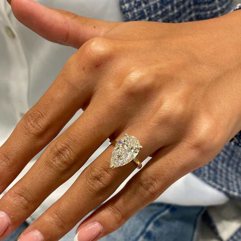 Certified 8.00 Carat Pear Cut D VVS1 Lab Grown Diamond Engagement Ring in 14K Yellow Gold Solitaire: 8.00 Carat Pear Cut D VVS1 Lab Grown Diamond Engagement Ring in 14K Yellow Gold Solitaire Ring| Luxury Promise Ring |Ring Size US - 7