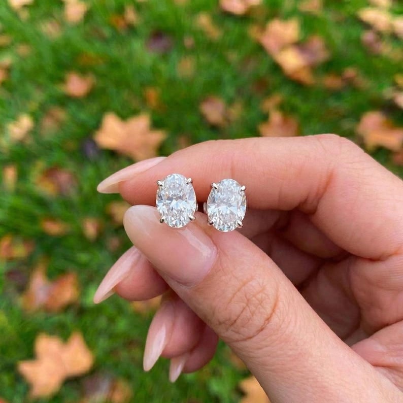Certified 4.00 Carat Oval Cut D VVS1 Lab Grown Diamond 14K White Gold Stud Earrings: 4.00 Carat Oval Cut D VVS1 Lab Grown Diamond 14K White Gold Stud Earrings