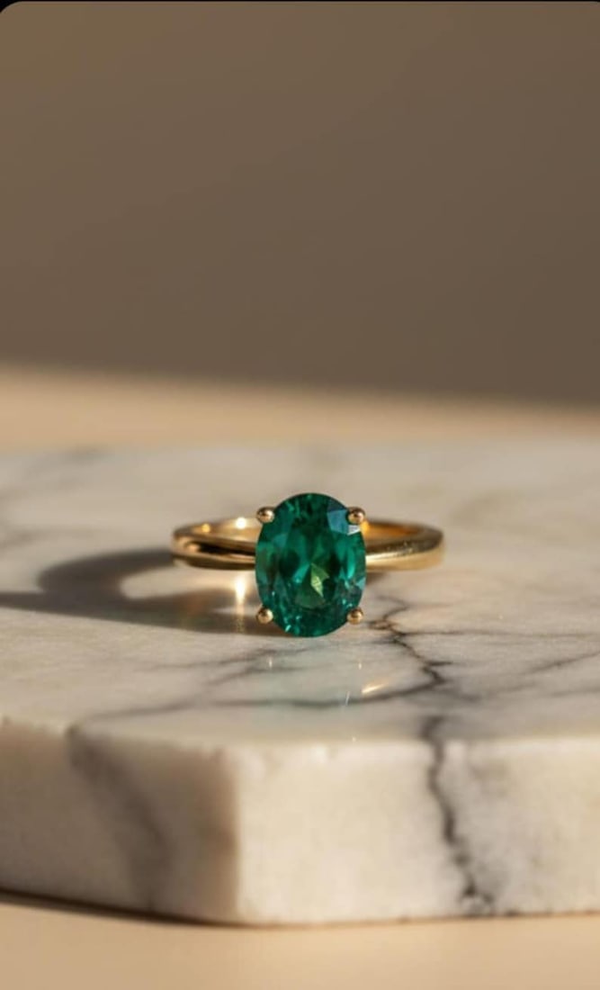 Certified 4.00 Carat Oval Cut Lab Grown Emerald Engagement Ring in 14K Yellow Gold Ring |: Certified 4.00 Carat Oval Cut Lab Grown Emerald Engagement Ring 14K Yellow Gold Ring Soliraire Ring | Luxury Promise Ring | - Ring Size US 7