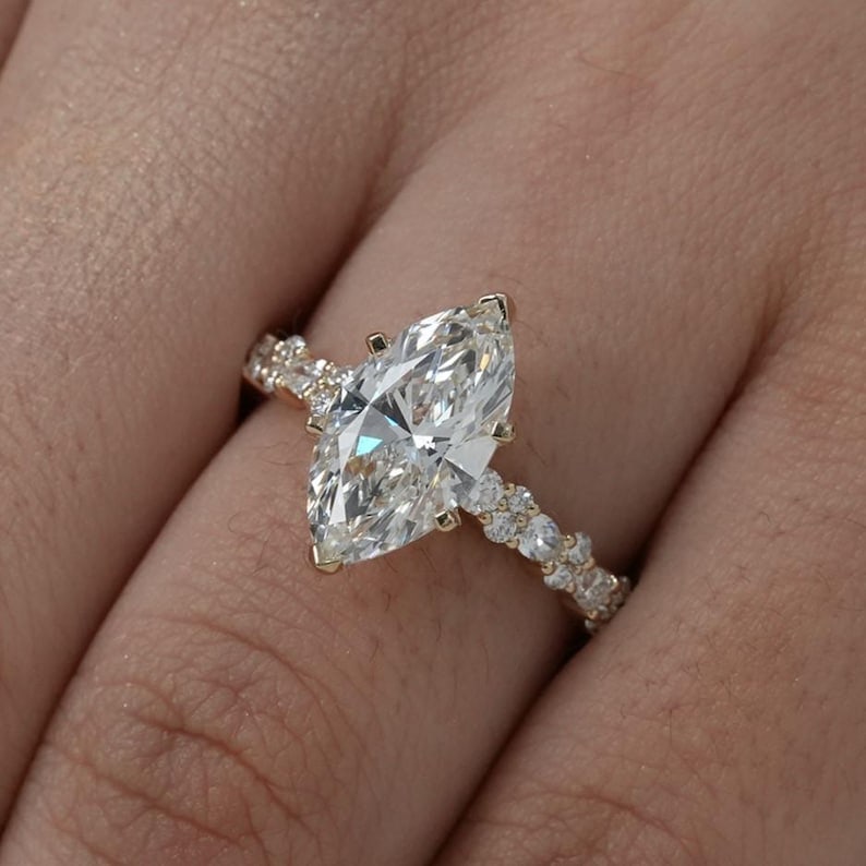 Certified 3.50 Carat Marquise Cut D VVS1 Lab Grown Diamond 14KT Rose Gold Engagment Ring| Wedding: Certified 3.50 Carat Marquise Cut D VVS1 Lab Grown Diamond 14KT Rose Gold Ring | Side Stone Lab Grown Diamonds VVS1 D Color Round Cut 0.60 ct - Ring Size US 7