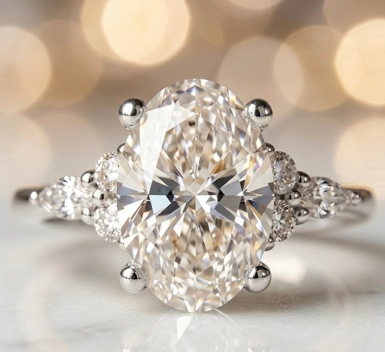 Certified 9.00 Carat Oval Cut D VVS1 Lab Grown Diamond 14KT White Gold Engagment Ring| Wedding Ring| (1 of 3)