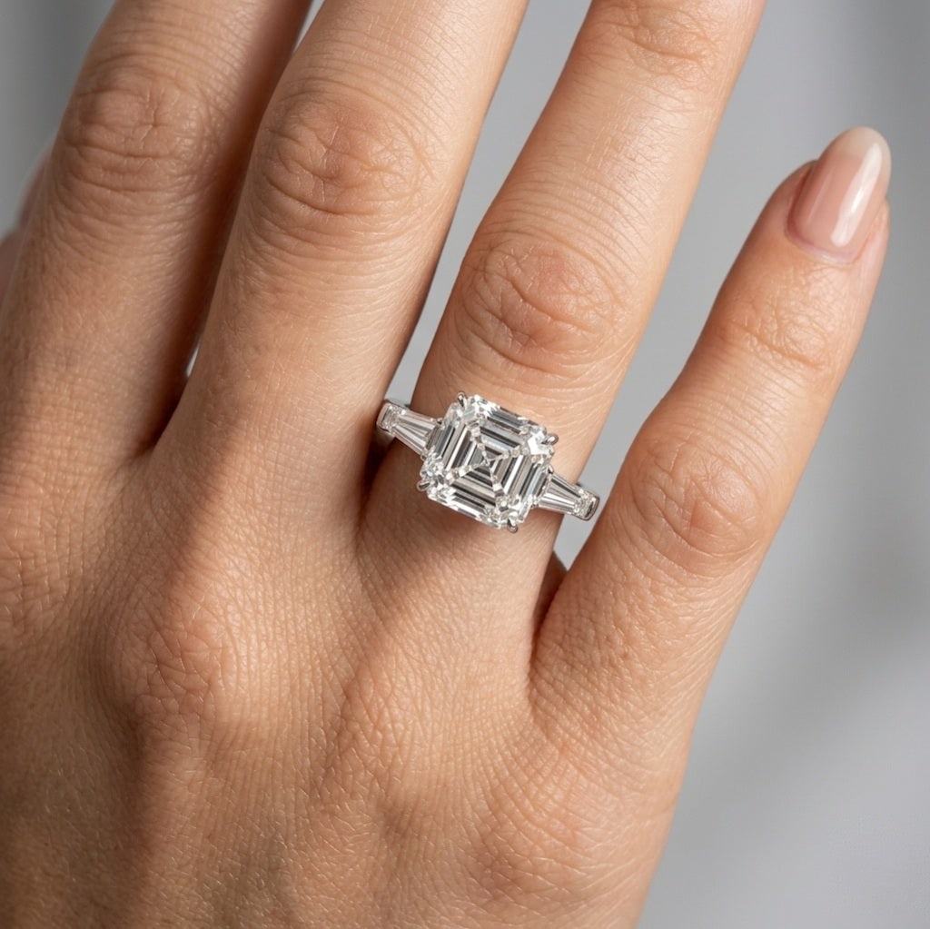 Certified 4.00 Carat Asscher Cut D VVS1 Lab Grown Diamond 14KT White Gold Engagment Ring| Wedding: Certified 4.00 Carat Asscher Cut D VVS1 Lab Grown Diamond 14KT White Gold Ring | Side Stone Lab Grown Diamonds VVS1 D Color Fancy Cut 0.40 ct - Ring Size US 6