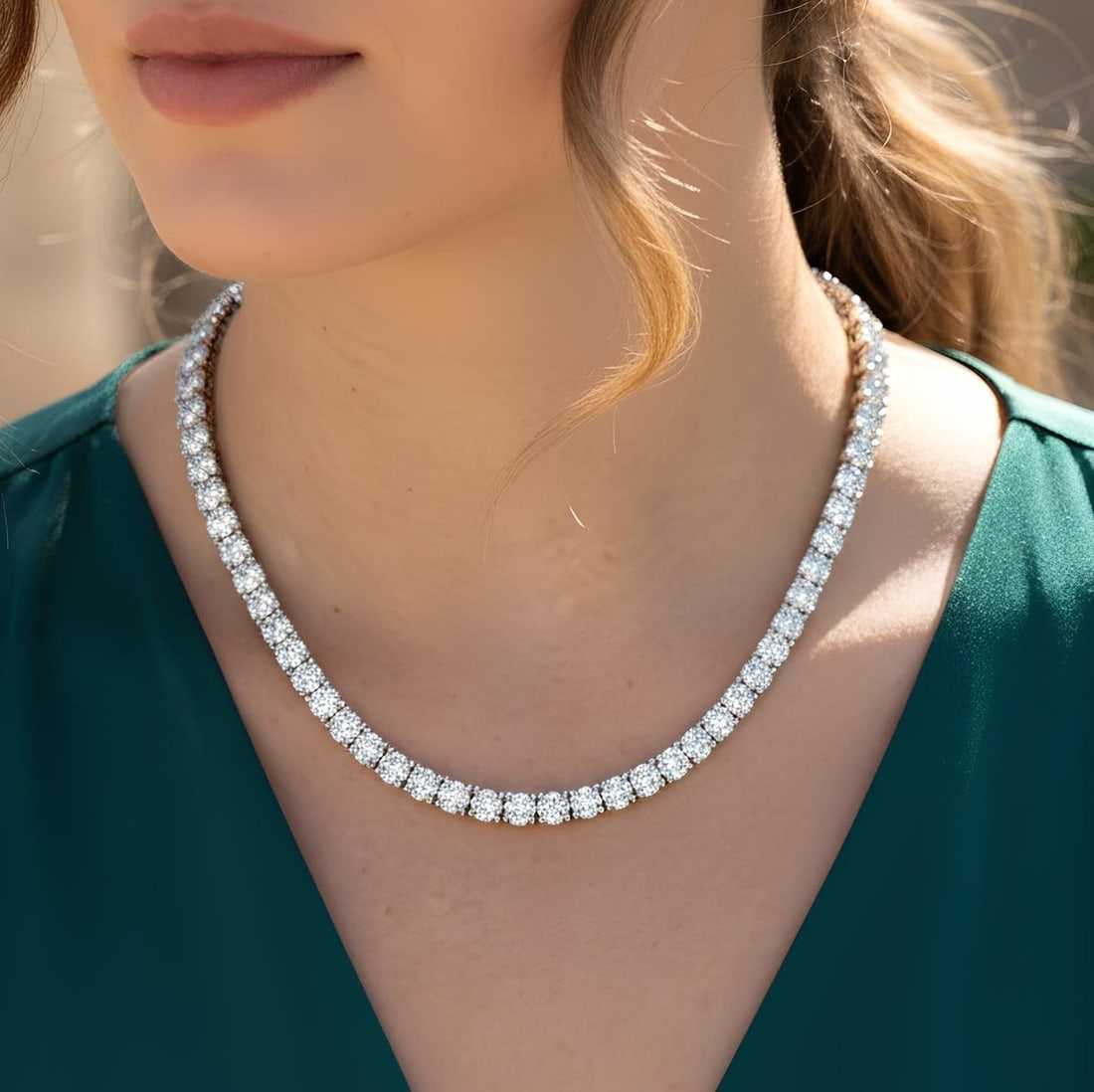 12.00 Carat Round Cut Certified Lab Grown Diamond 14KT White Gold Tennis Necklace | Round Brilliant: 12.00 Carat Round Cut Certified Lab Grown Diamond 14KT White Gold Tennis Necklace | Round Brilliant Diamond Necklace | 14K Gold Luxury Statement Jewelry 16 Inch