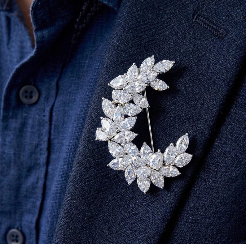 Certifited 4.00 Carat D VVS1 Marquise Cut Lab Grown Diamond 14KT Solid White Gold Brooch| Unique: Certifited 4.00 Carat D VVS1 Marquise Cut Lab Grown Diamond 14KT Solid White Gold Brooch| Unique jewellry | Men's Jewellry