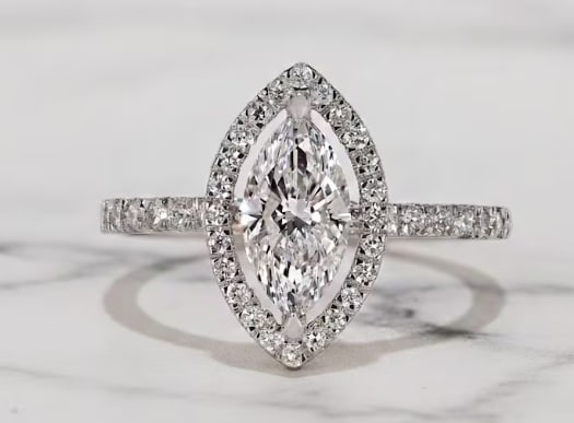 Certificted 2.00 Carat Marquise Cut D VVS1 Lab Grown Diamond 14k White Gold Halo Ring: Certificted 2.00 Carat Marquise Cut D VVS1 Lab Grown Diamond 14k White Gold Halo Ring| Side Stone Lab Grown Diamonds VVS1 D Color Round Cut 0.80 ct - Ring Size US 7