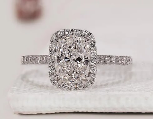 Certificted 3.00 Carat D VVS1 Radiant Cut Lab Grown Diamond 14k White Gold Halo Engagment Ring: Certificted 3.00 Carat Radiant Cut D VVS1 Lab Grown Diamond 14k White Gold Halo Engagment Ring| Side Stone Lab Grown Diamonds VVS1 D Color Round Cut 0.50 ct - Ring Size US 6.5