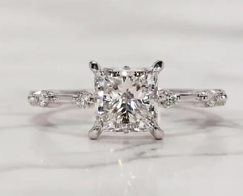 Certificted 2.5 Carat D VVS1 Princess Cut Lab Grown Diamond 14k White Gold Engagment Ring: Certificted 2.5 Carat D VVS1 Princess Cut Lab Grown Diamond 14k White Gold Engagment Ring | Side Stone Lab Grown Diamonds VVS1 D Color Round Cut 0.30 ct - Ring Size US 7